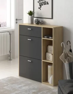 Meuble Chaussures Chêne/Gris Anthracite -Promos Déco Vestiaire Boutique 0e72eb4e68b14bc39f8714be19e096d7