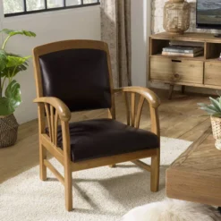 Fauteuil En Teck Et Cuir Marron -Promos Déco Vestiaire Boutique 6f694792436a4018a4163147489620f8