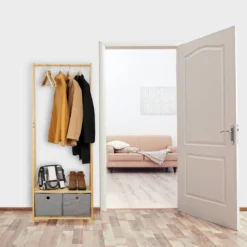 Portant En Bambou Avec Boîtes En Tissu -Promos Déco Vestiaire Boutique 863345a847cc4f7b9f9a7984905030bd