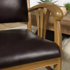 Fauteuil En Teck Et Cuir Marron -Promos Déco Vestiaire Boutique 9ed20144acc242128956c19f7f7feb38