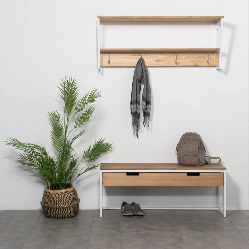 Étagère Polyg. Portemanteau 120cm Blanc 2 Étagère Polyg. Portemanteau 120cm Blanc – Image 2