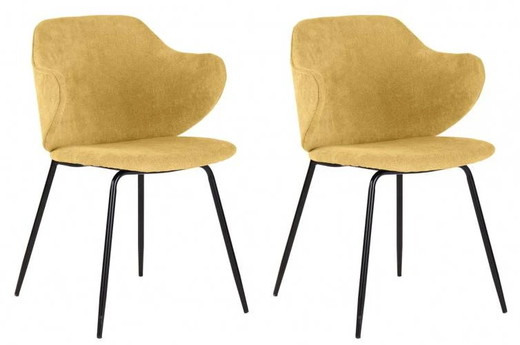 2 Chaises Design Tissu Jaune Chiné - VAN 1 2 Chaises Design Tissu Jaune Chiné - VAN