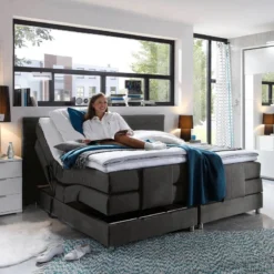 Lit Boxspring Belaja -Promos Déco Vestiaire Boutique boxspringbett belaja mit elektromotor inklusive topper webstoff anthrazit 1926542