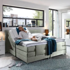 Lit Boxspring Belaja -Promos Déco Vestiaire Boutique boxspringbett belaja mit elektromotor inklusive topper webstoff grau 1926506