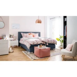 Lit Boxspring Loimaa -Promos Déco Vestiaire Boutique boxspringbett loimaa inkl topper webstoff 160 x 200cm jeansblau 5154012