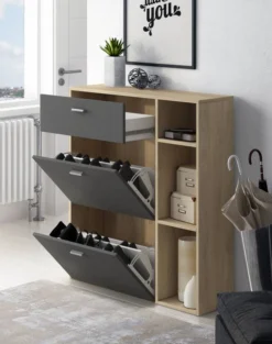 Meuble Chaussures Chêne/Gris Anthracite -Promos Déco Vestiaire Boutique e460c3d998784b04b0bdf54372a696fe