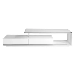 Meuble TV En Bois Blanc Et Acier Chromé -Promos Déco Vestiaire Boutique ff04bd3da6fb44b18f7a8cb7eb61f8ec