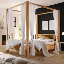 Lit à Baldaquin Lisa -Promos Déco Vestiaire Boutique himmelbett lisa massivholz 180 x 200cm eiche 3430329