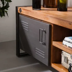 Meuble TV MANCHESTER 4 Rangements Milieu -Promos Déco Vestiaire Boutique lowboard manchester i akazie massiv metall 4872716 1