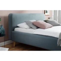 Lit Capitonné Mattis -Promos Déco Vestiaire Boutique polsterbett mattis webstoff eiche massiv eisblau eiche 160 x 200cm 5192872