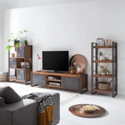 Meuble TV MANCHESTER 2 Rangements Milieu -Promos Déco Vestiaire Boutique regal manchester iv akazie massiv metall 4877400