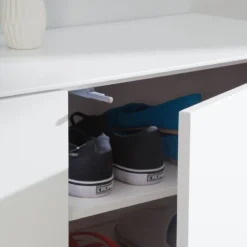 Meuble à Chaussures LINDHOLM - 2 Portes -Promos Déco Vestiaire Boutique schuhschrank lindholm i weiss eiche massiv 4037324