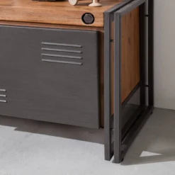 Meuble TV MANCHESTER 4 Rangements Milieu -Promos Déco Vestiaire Boutique tv lowboard manchester akazie massiv metall 4882684