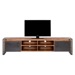 Meuble TV MANCHESTER 4 Rangements Milieu -Promos Déco Vestiaire Boutique tv lowboard manchester akazie massiv metall 4882692