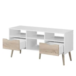 Meuble TV Sunndal I -Promos Déco Vestiaire Boutique tv lowboard sunndal i gummibaum teilmassiv weiss eiche dekor 4753468