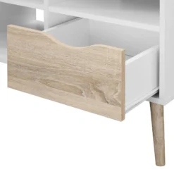 Meuble TV Sunndal I -Promos Déco Vestiaire Boutique tv lowboard sunndal i gummibaum teilmassiv weiss eiche dekor 4753472