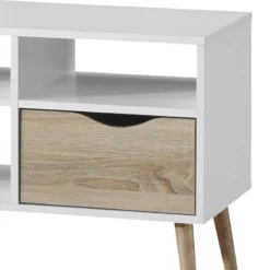 Meuble TV Sunndal I -Promos Déco Vestiaire Boutique tv lowboard sunndal i gummibaum teilmassiv weiss eiche dekor 4753480